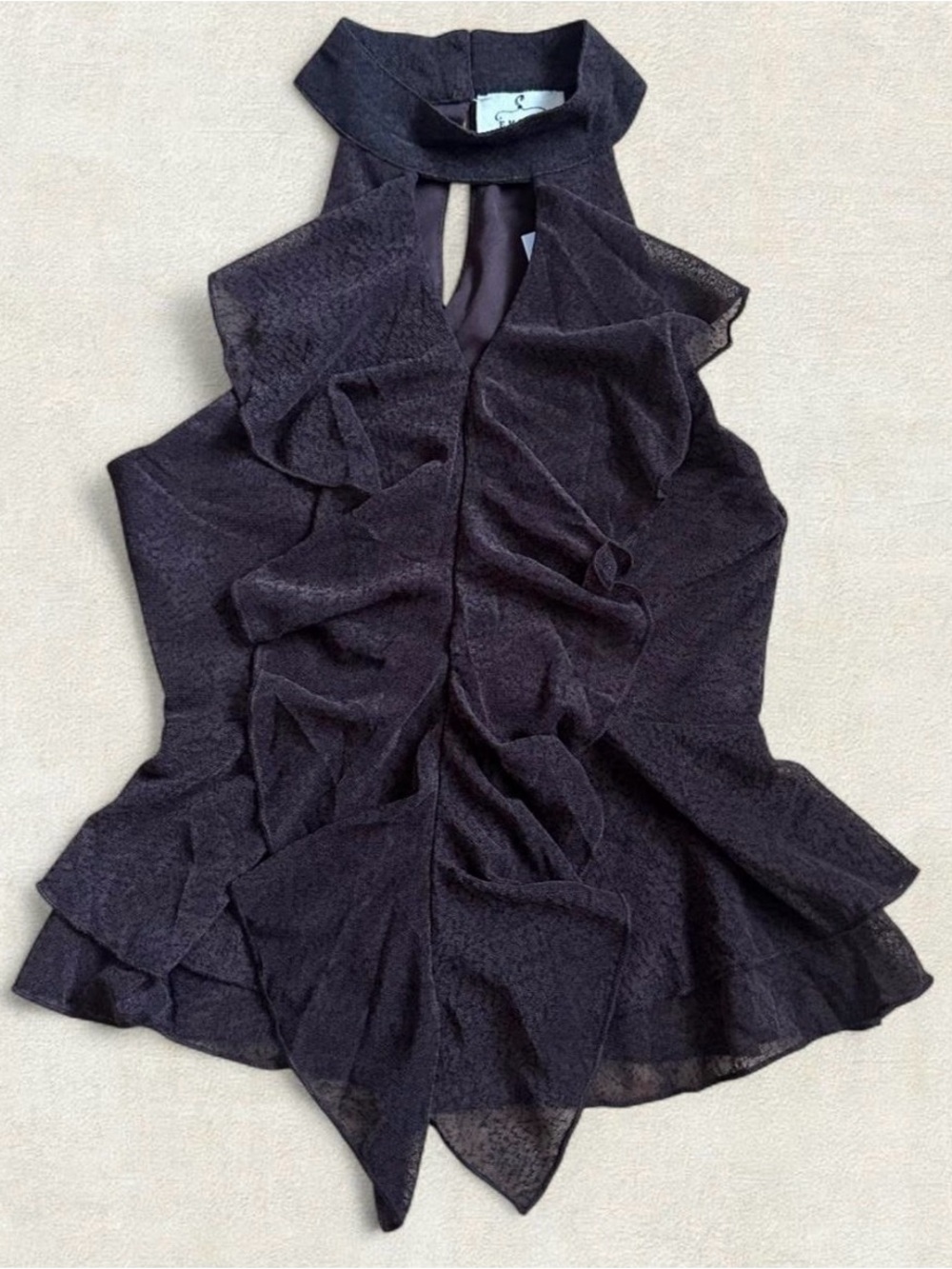 Brown ruffle halter top